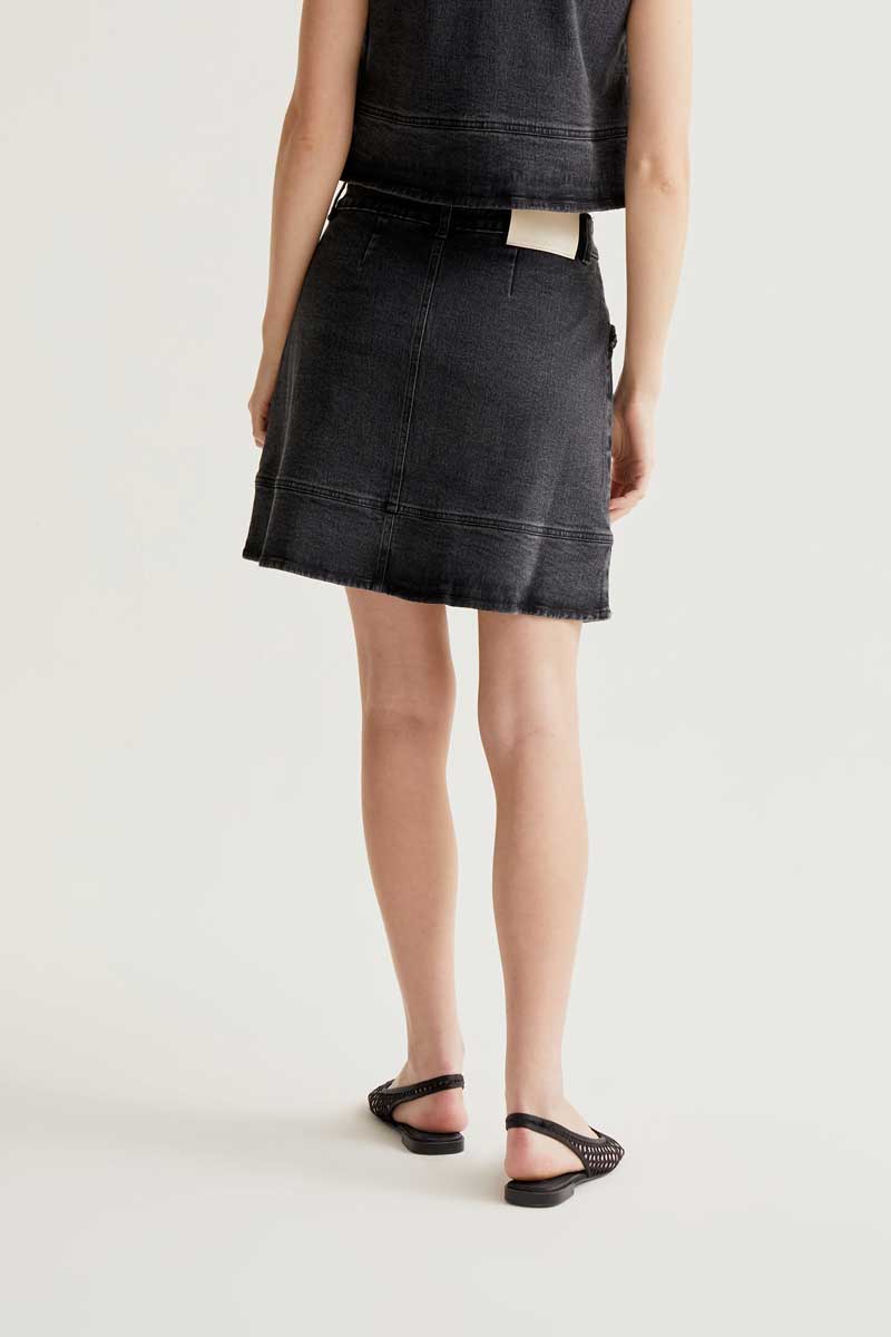 Black Denim Skirt with Ruffle Detail