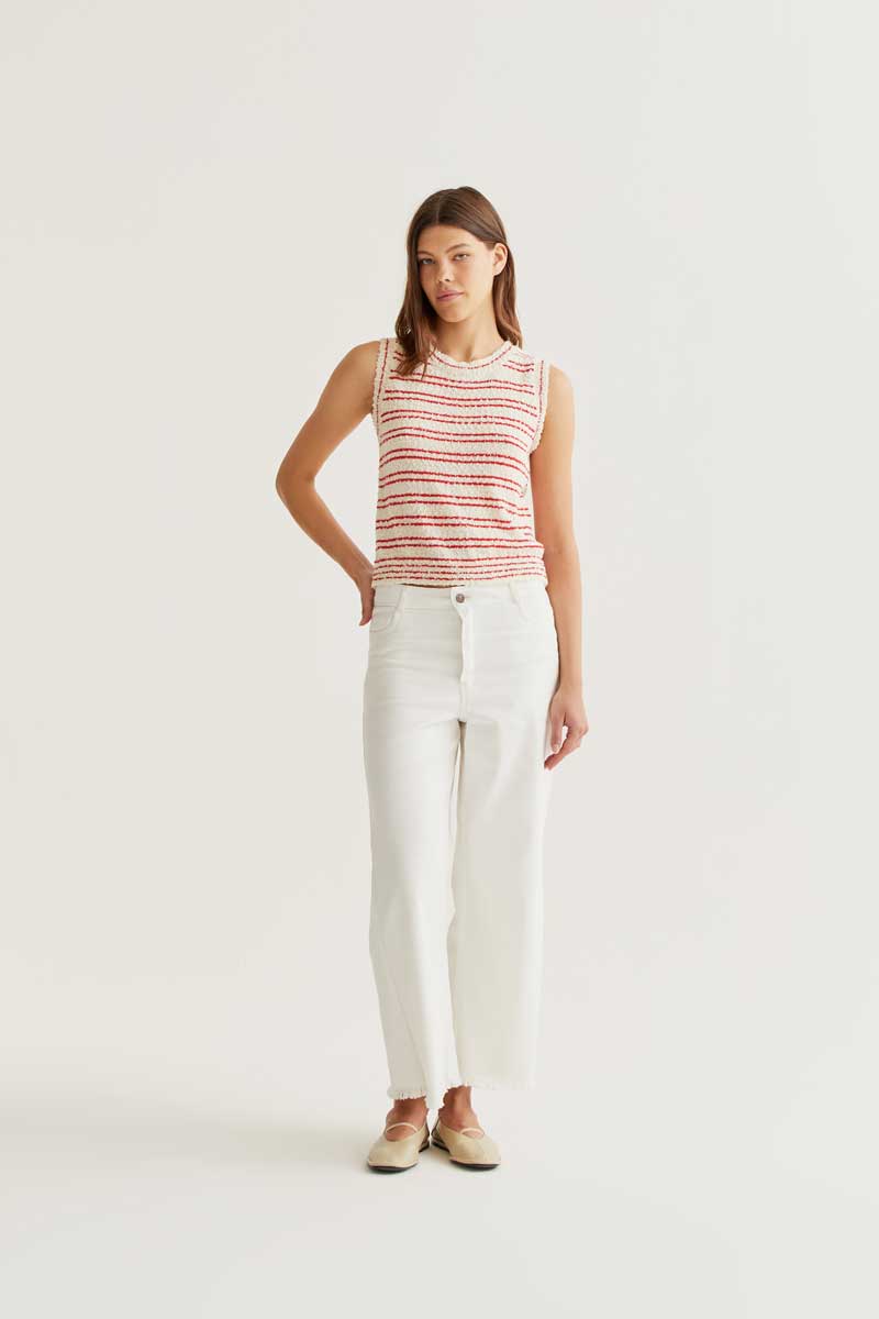 White Jeans with Raw-Cut