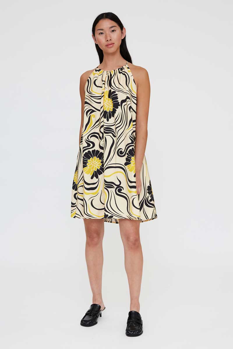 Short Dress with Abstract Floral Print