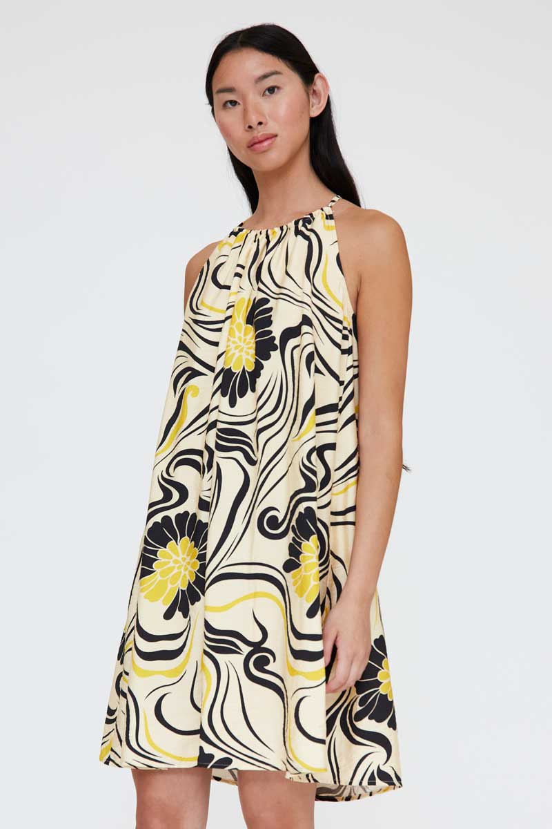 Short Dress with Abstract Floral Print