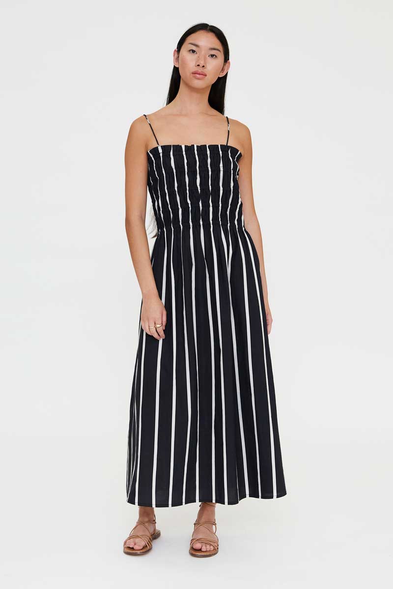 Black and White Striped Long Dress
