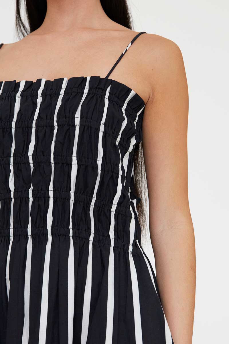 Black and White Striped Long Dress