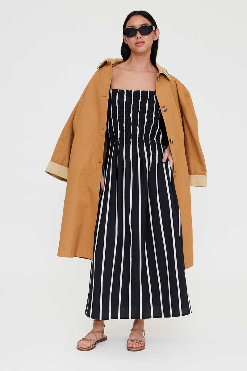 Black and White Striped Long Dress