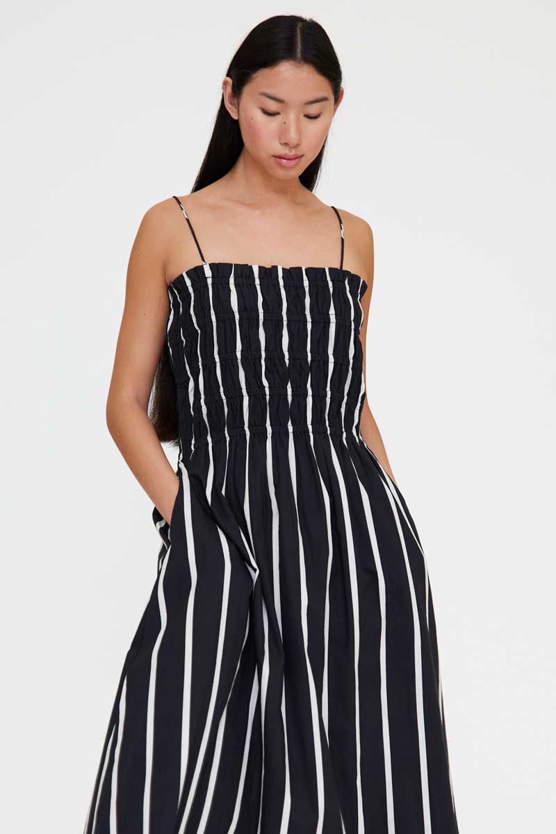 Black and White Striped Long Dress