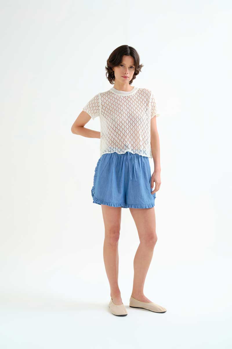 White Openwork Knit Top