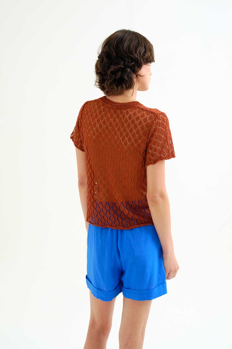 Brown Openwork Knit Top