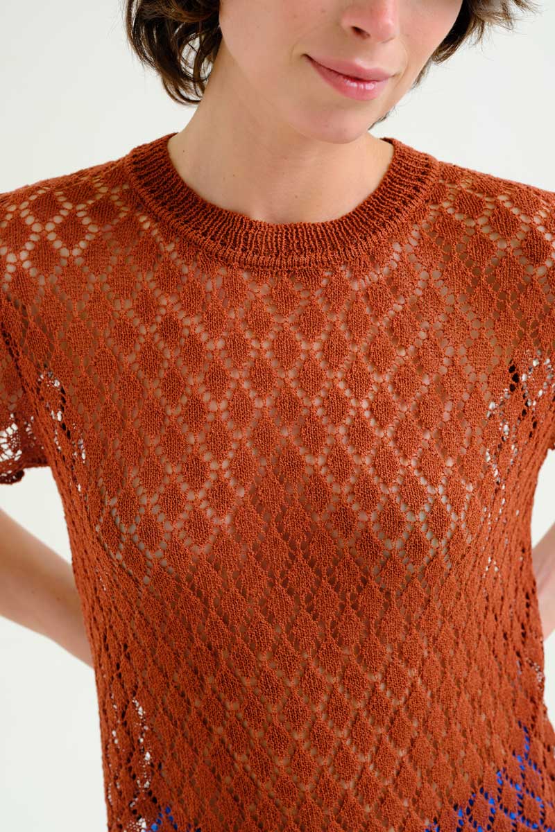 Brown Openwork Knit Top