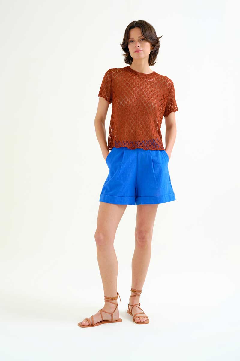 Brown Openwork Knit Top