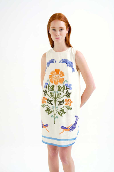 Mini Dress with Palm and Mermaid Print