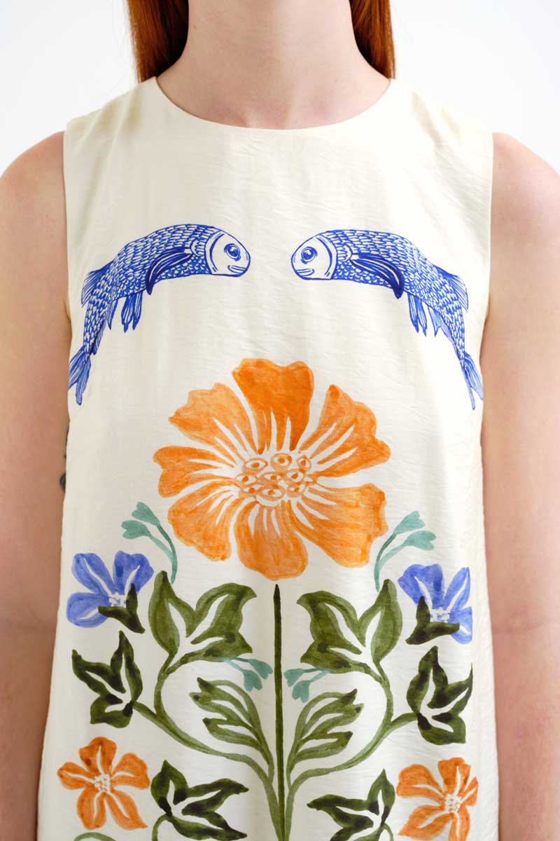Mini Dress with Palm and Mermaid Print