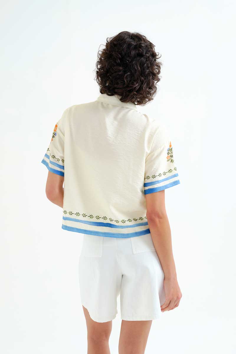 Shirt with Palm and Mermaid Print