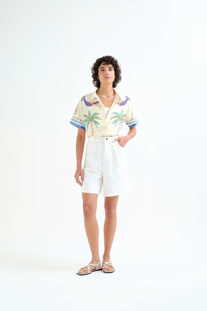 Shirt with Palm and Mermaid Print