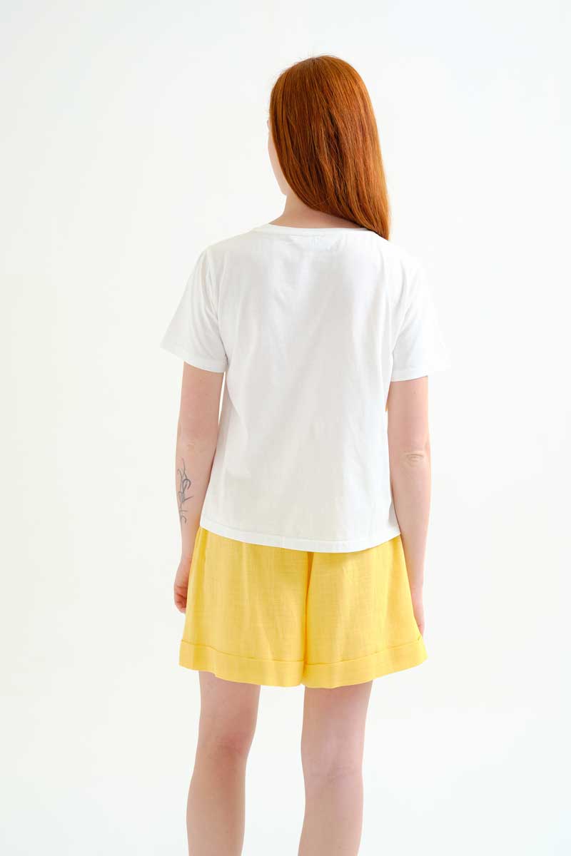 White T-Shirt with Embroidery Palms