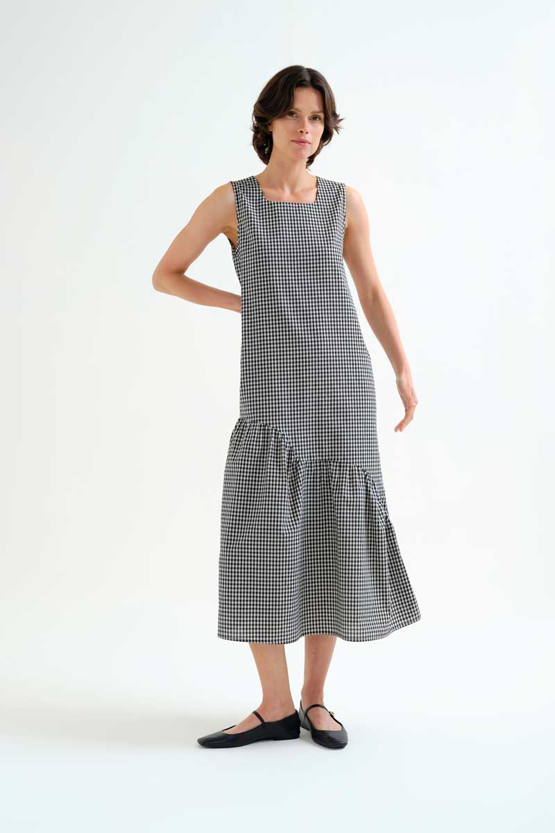 Black and White Gingham Long Dress