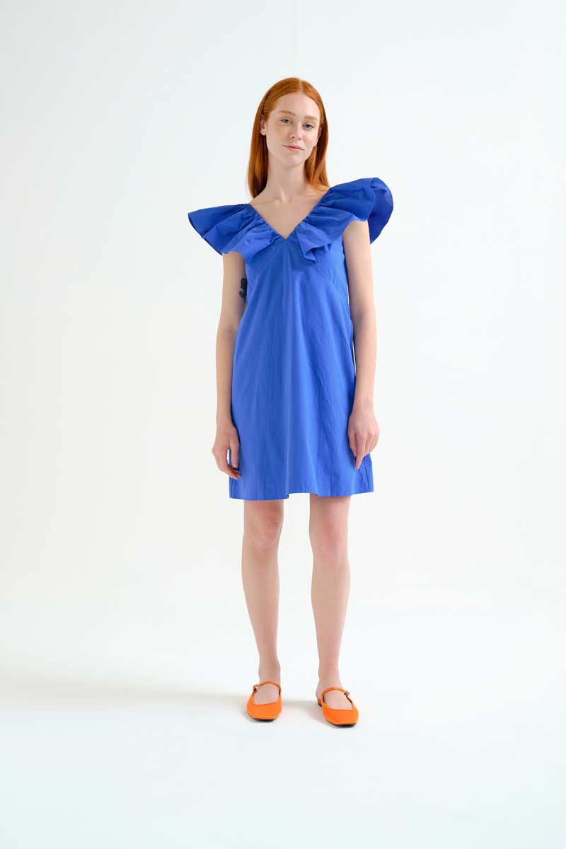 Blue Off-Shoulder Mini Dress