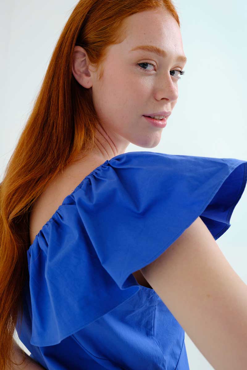 Blue Off-Shoulder Mini Dress