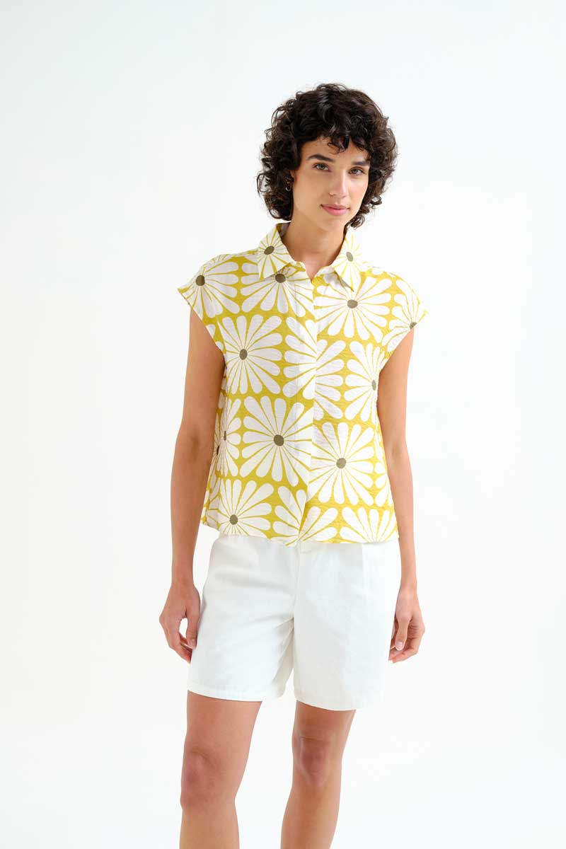 Shirt with Olive Flower Print