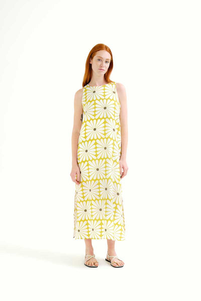 Long Dress with Olive Flower Print