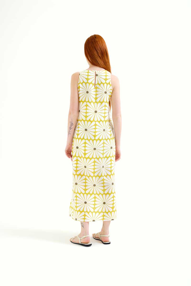 Long Dress with Olive Flower Print
