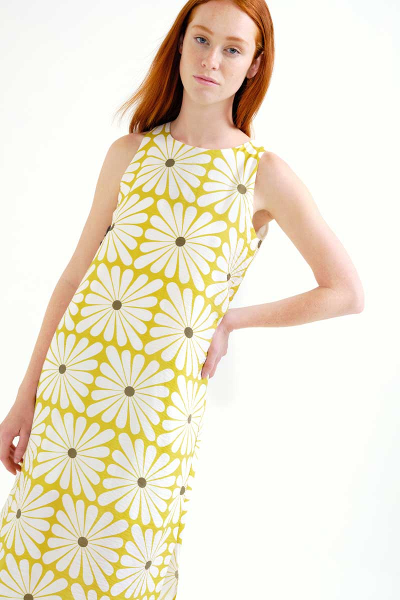 Long Dress with Olive Flower Print
