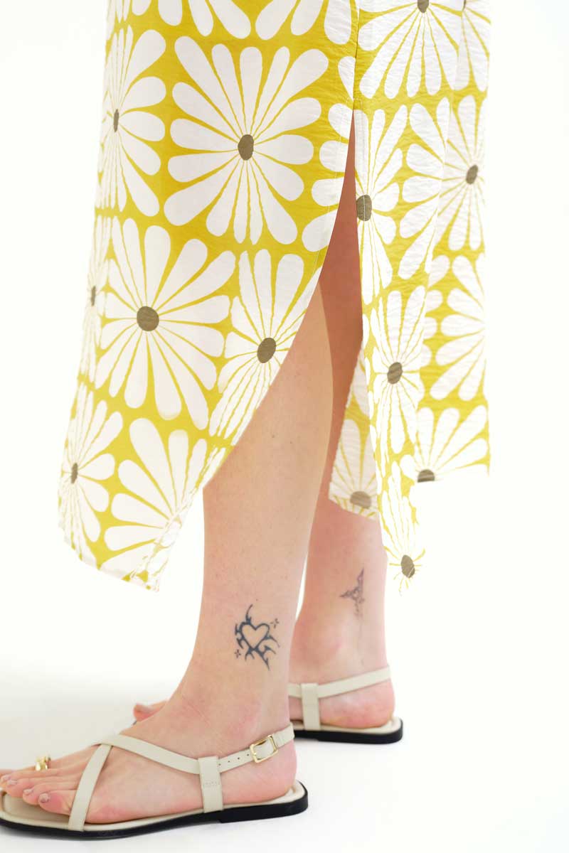 Long Dress with Olive Flower Print