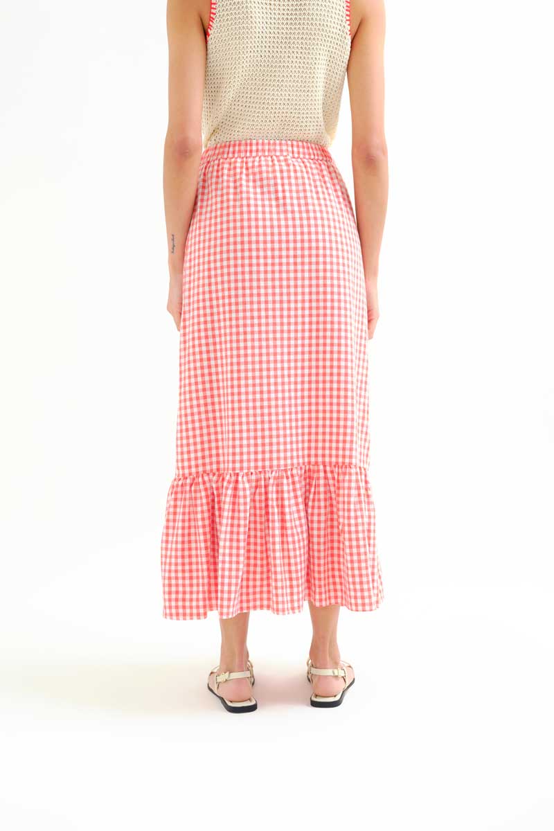 Red and White Gingham Long Skirt