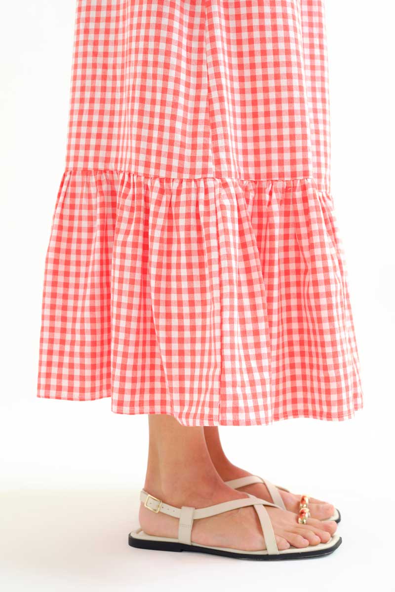 Red and White Gingham Long Skirt