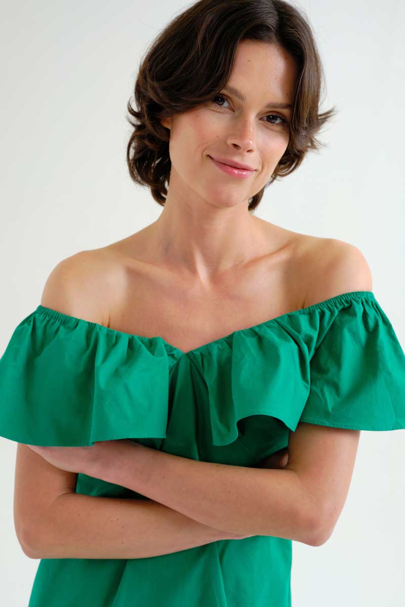 Green Off-Shoulder Mini Dress