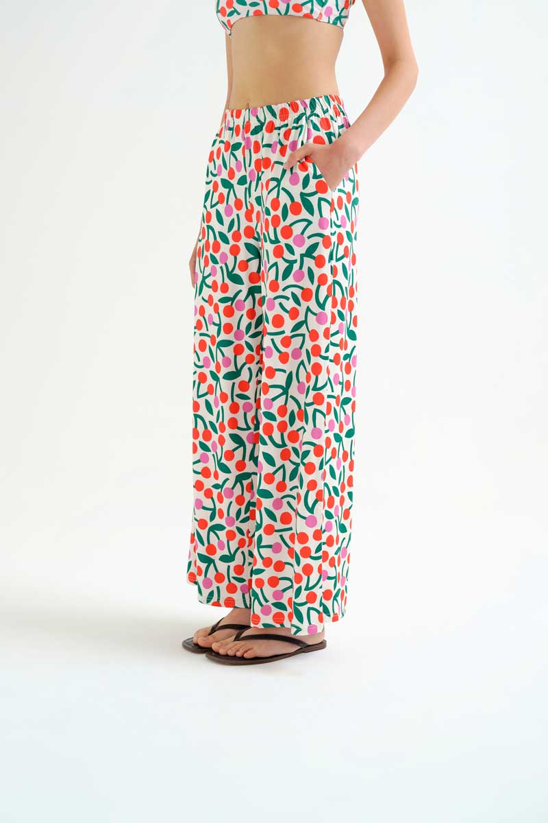 Beach Trousers with Cherry Print