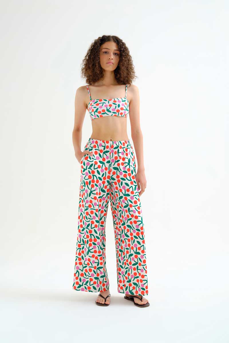 Beach Trousers with Cherry Print