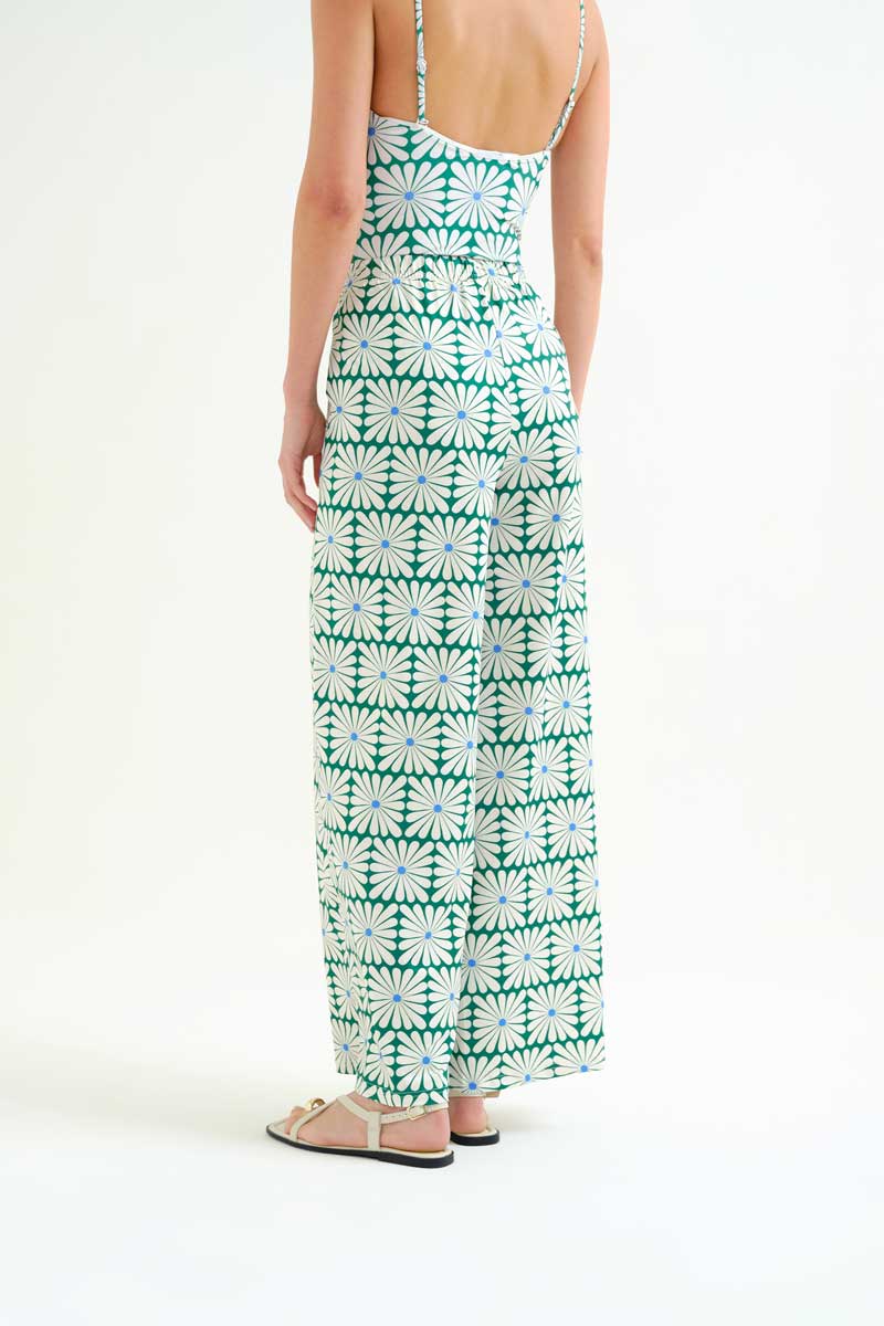 Green Beach Trousers with Olive Flower Print