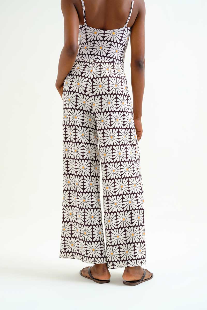 Black Beach Trousers with Olive Flower Print