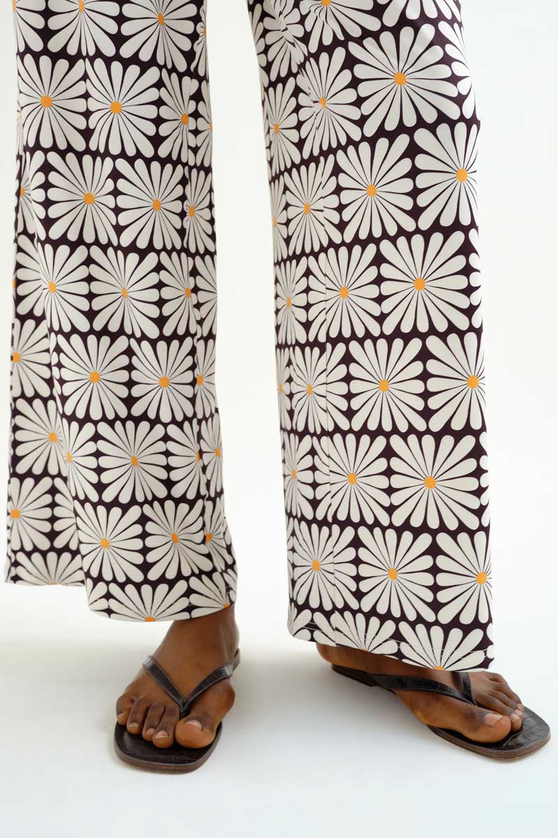 Black Beach Trousers with Olive Flower Print