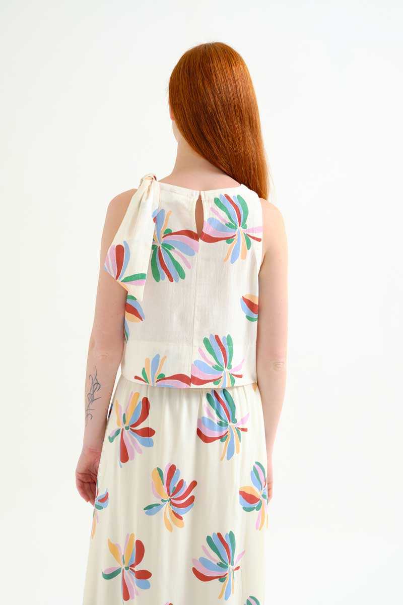 Cream Top with Flowers Print