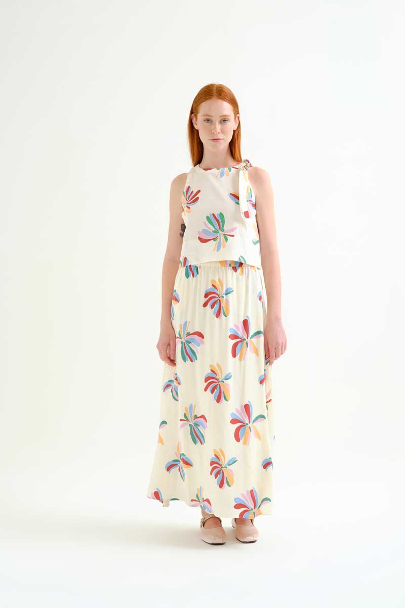 Cream Top with Flowers Print