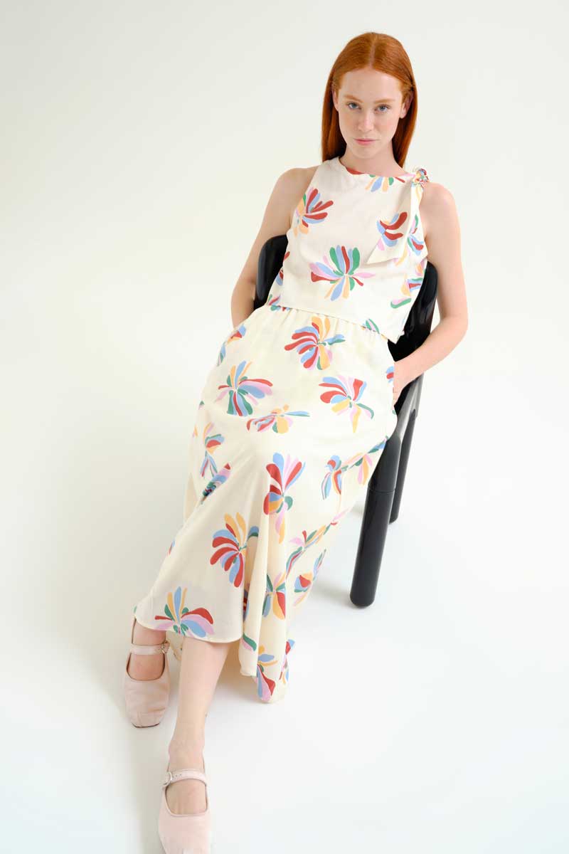 Cream Top with Flowers Print