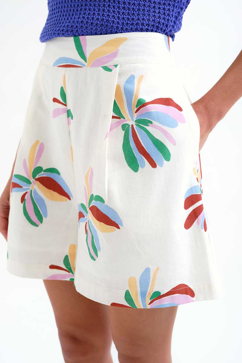 Cream Shotrs with Flowers Print