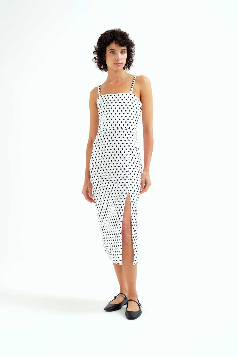 White Midi Dress with Black Polca Dots