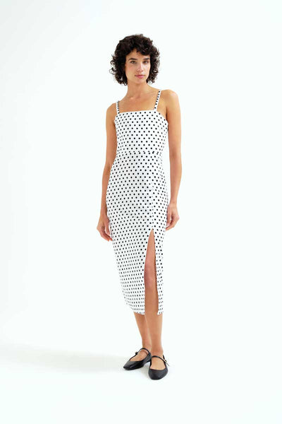 White Midi Dress with Black Polca Dots