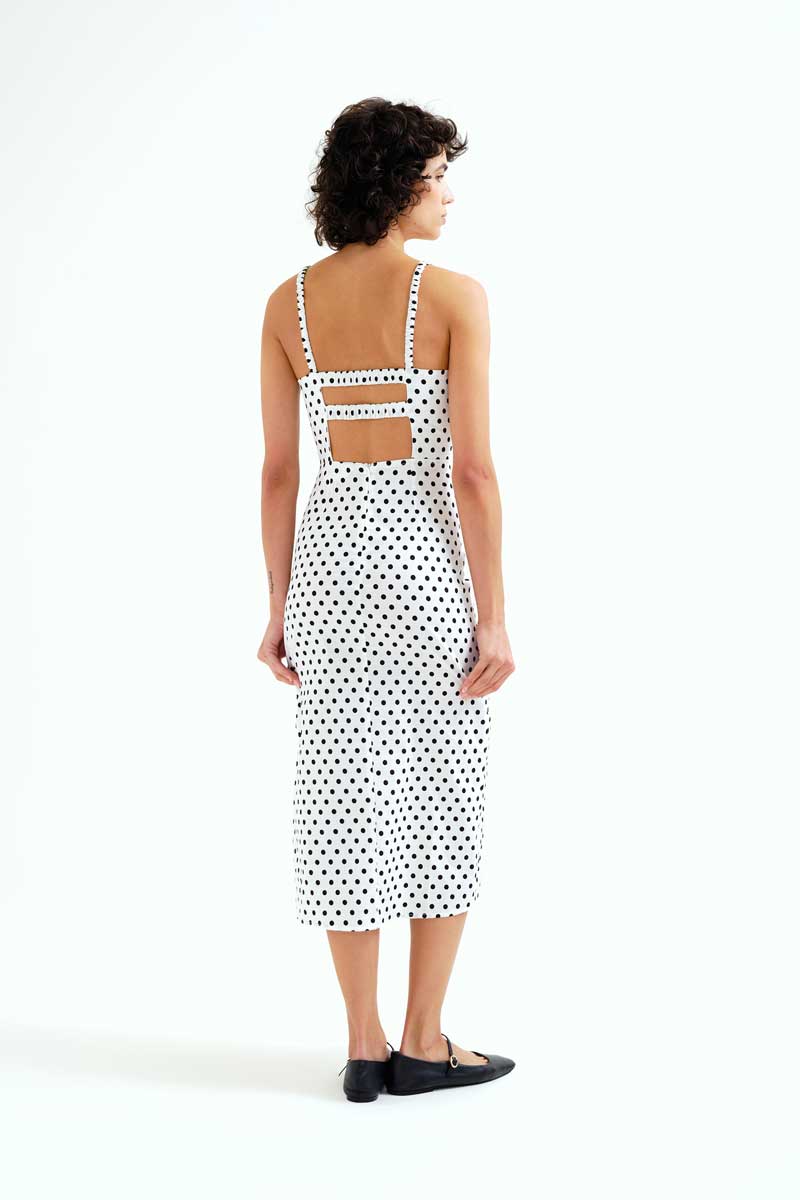 White Midi Dress with Black Polca Dots