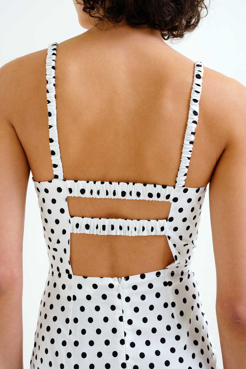 White Midi Dress with Black Polca Dots