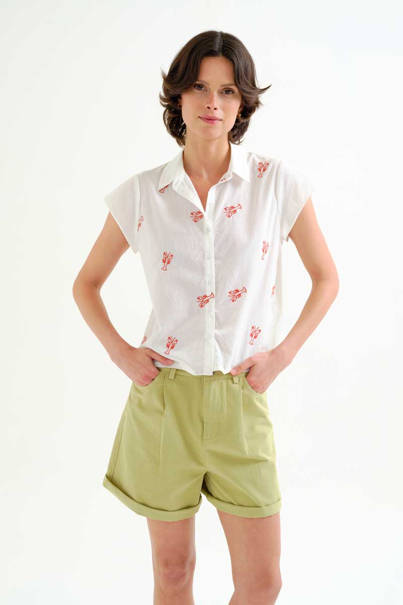 White Shirt with Red Lobster Border