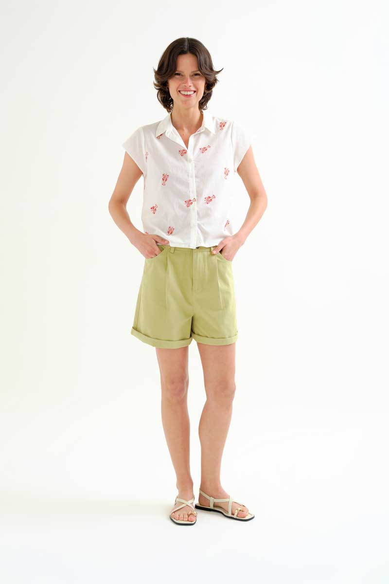White Shirt with Red Lobster Border