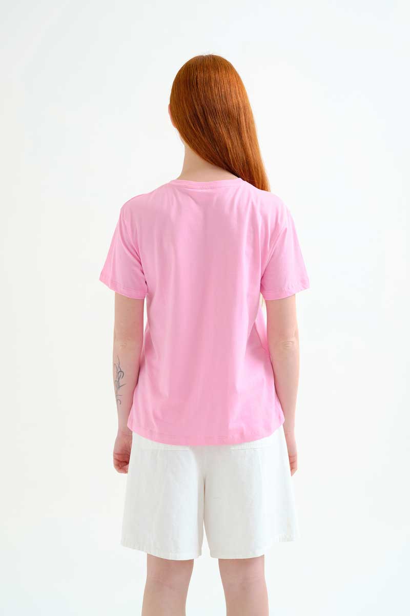 Pink T-shirt with Palm Embroidery