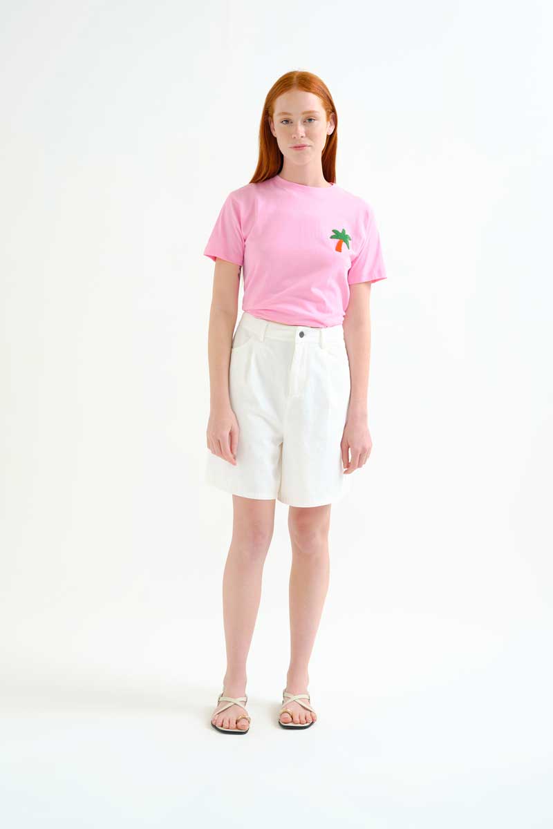 Pink T-shirt with Palm Embroidery