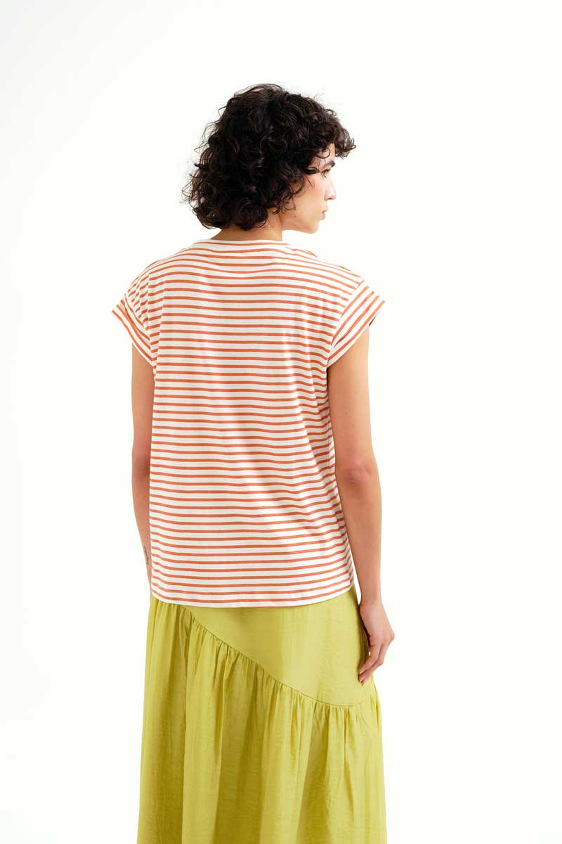 White and Brown Striped T-shirt