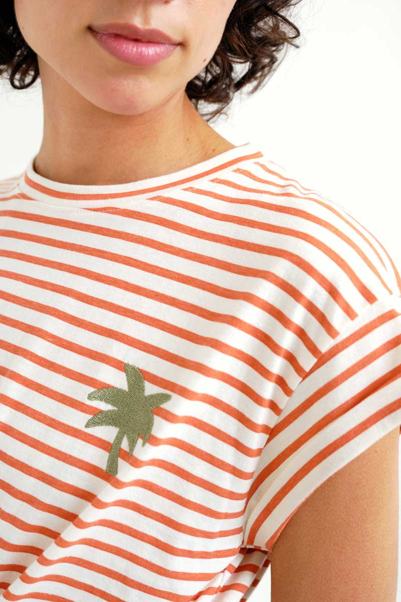 White and Brown Striped T-shirt