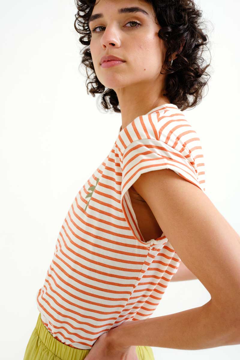 White and Brown Striped T-shirt