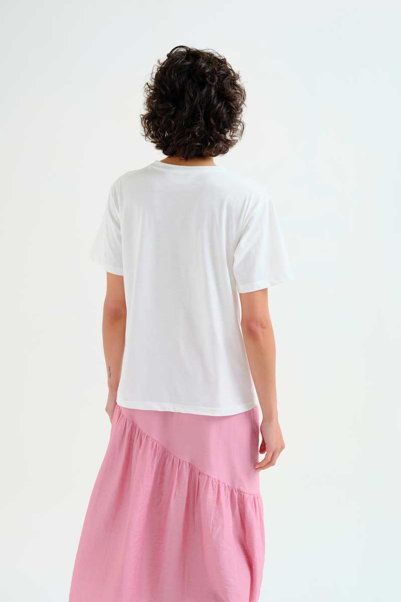 White T-Shirt with Flower Vase Print