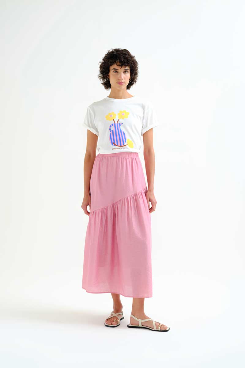 White T-Shirt with Flower Vase Print